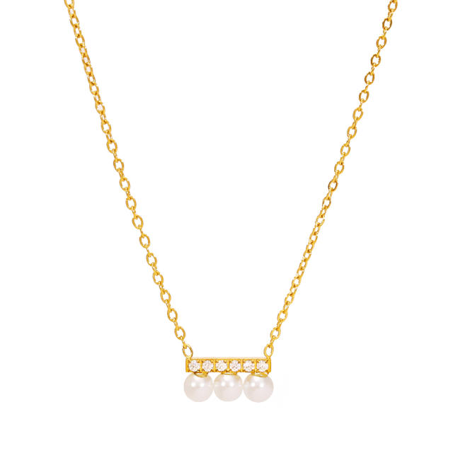Dainty pearl cubic zircon inlaid easy match diamond necklace stainless steel necklace