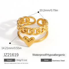 Elegant pearl inlaid Ginkgo leaf geometric line stainless steel rings