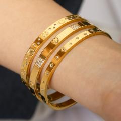 Elegant Cute Hand Jewelry Stainless Steel bangle Plated 18K Heart Diamond Bracelet for Women