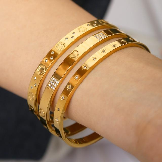 Elegant Cute Hand Jewelry Stainless Steel bangle Plated 18K Heart Diamond Bracelet for Women