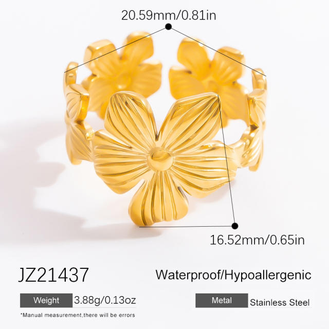 Simple hollow out flower leafs stainless steel rings