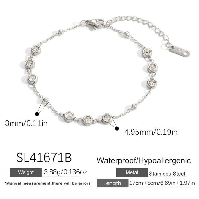 Easy match cubic zircon inlaid diamond stainless steel bracelet