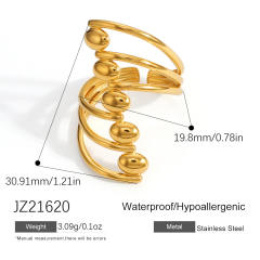 Elegant pearl inlaid Ginkgo leaf geometric line stainless steel rings
