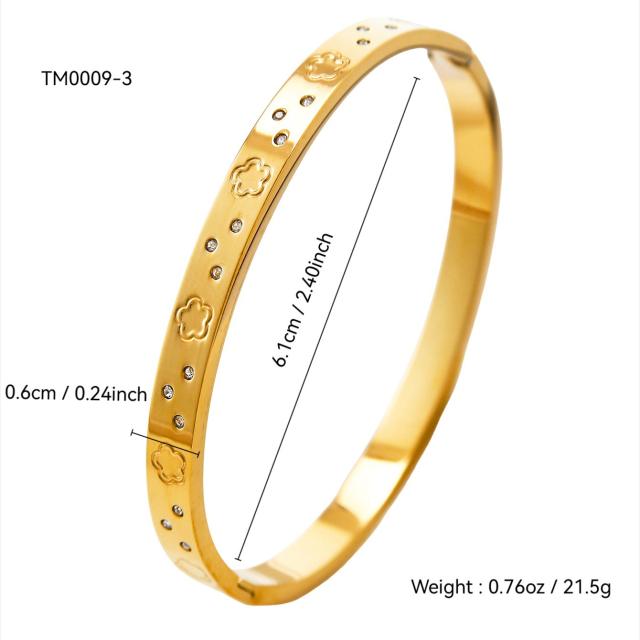Elegant Cute Hand Jewelry Stainless Steel bangle Plated 18K Heart Diamond Bracelet for Women