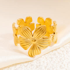 Simple hollow out flower leafs stainless steel rings