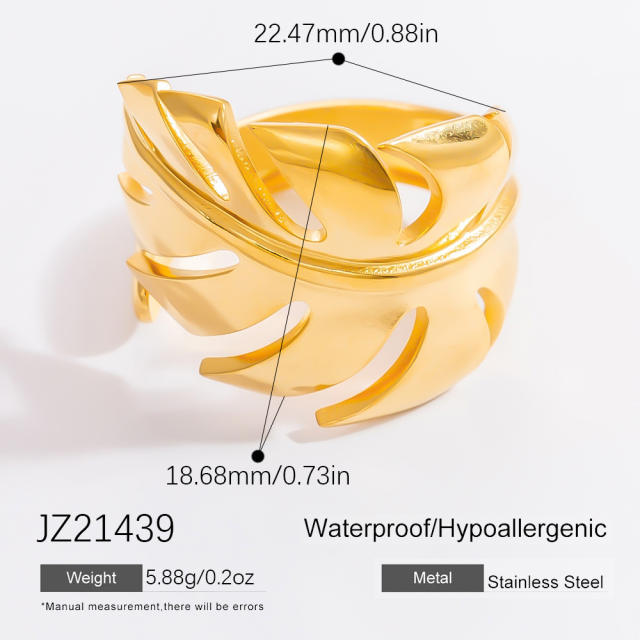 Simple hollow out flower leafs stainless steel rings