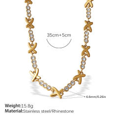 Luxury X-Shaped Inlaid cubic zircon Stainless Steel bracelet necklace Plated 18K jewelry for Women