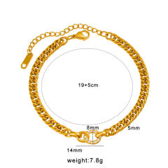 Hot sale diamond heart circle cuban chain stainless steel bracelet