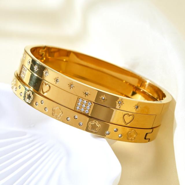 Elegant Cute Hand Jewelry Stainless Steel bangle Plated 18K Heart Diamond Bracelet for Women