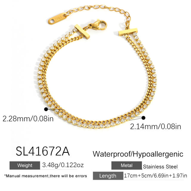Easy match cubic zircon inlaid diamond stainless steel bracelet