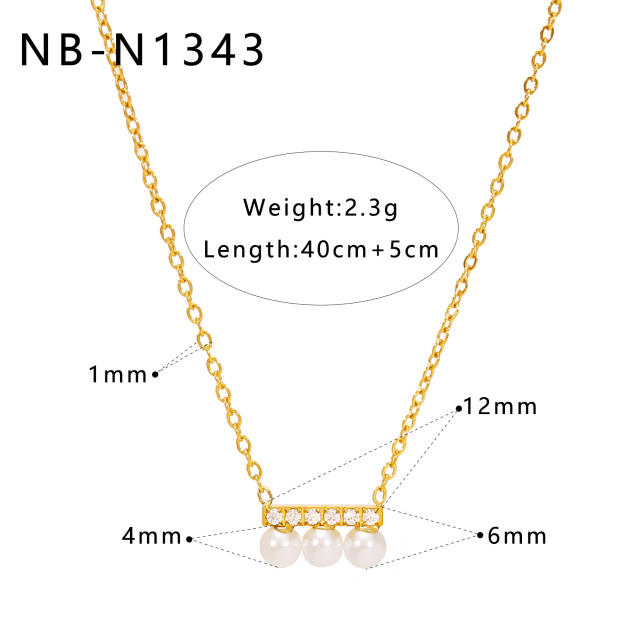 Dainty pearl cubic zircon inlaid easy match diamond necklace stainless steel necklace