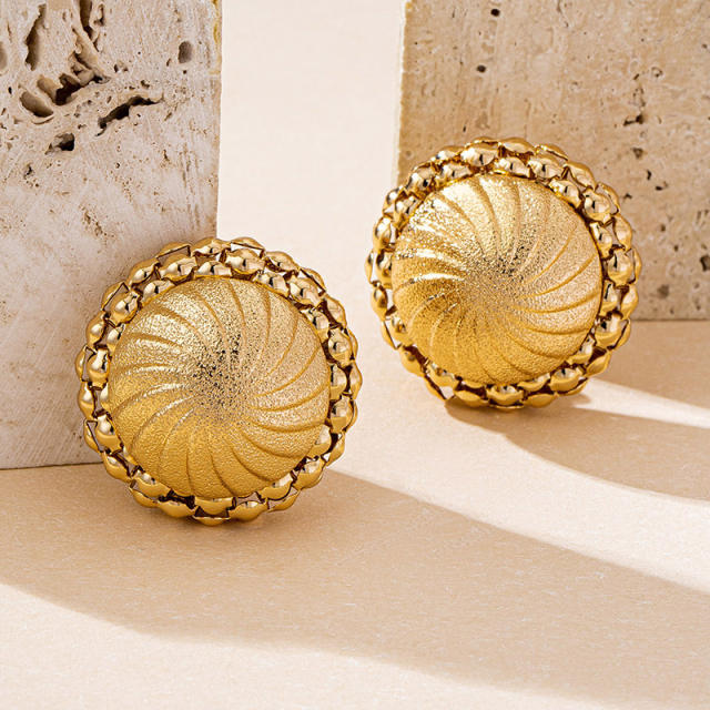 Vintage unique button shape alloy earrings