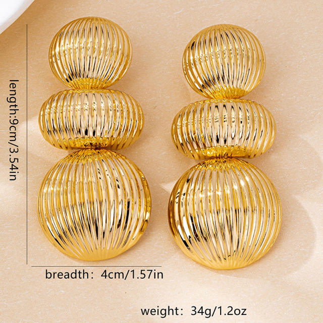 Vintage chunky frosted striped ball bead alloy earrings for women