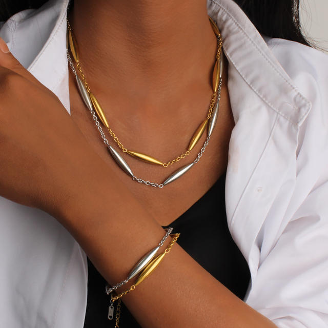 Stainless Steel Tubular Bracelet Necklace 18K Gold Bamboo Knot Stainless steel Necklace Bracelet Set