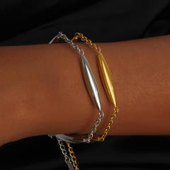 Stainless Steel Tubular Bracelet Necklace 18K Gold Bamboo Knot Stainless steel Necklace Bracelet Set