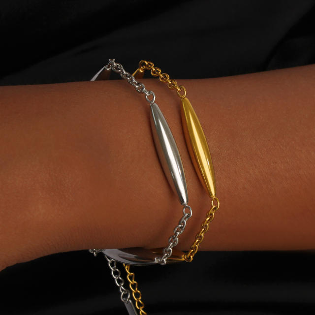 Stainless Steel Tubular Bracelet Necklace 18K Gold Bamboo Knot Stainless steel Necklace Bracelet Set