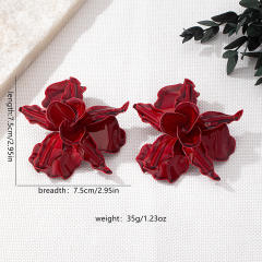 Personality color painting stereo big flower alloy earrings