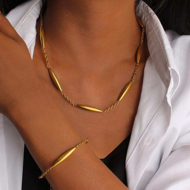 Stainless Steel Tubular Bracelet Necklace 18K Gold Bamboo Knot Stainless steel Necklace Bracelet Set