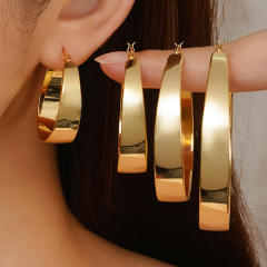 Outer Arc Inner Flat Gradient Big earrings gold plated copper hoop earrings