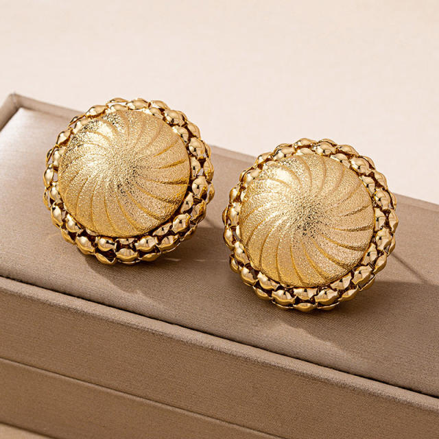 Vintage unique button shape alloy earrings