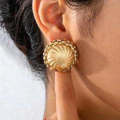 Vintage unique button shape alloy earrings