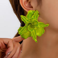 Personality color painting stereo big flower alloy earrings
