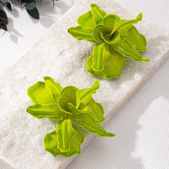 Personality color painting stereo big flower alloy earrings