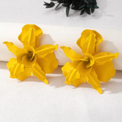 Personality color painting stereo big flower alloy earrings