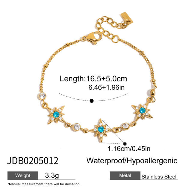18KG holiday style blue diamond turquoise stone inlaid stainless steel bracelet