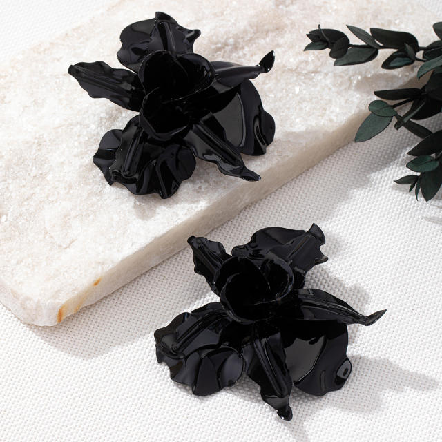 Personality color painting stereo big flower alloy earrings