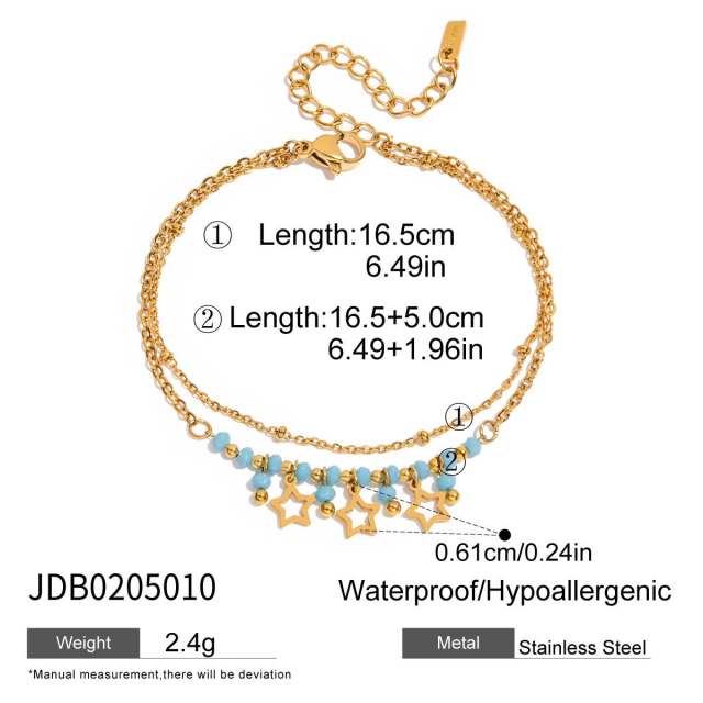 18KG holiday style blue diamond turquoise stone inlaid stainless steel bracelet