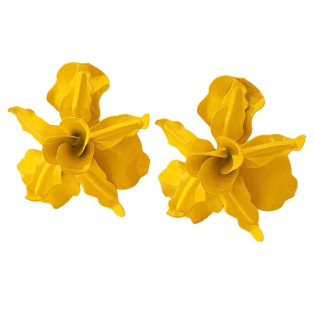 Personality color painting stereo big flower alloy earrings