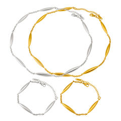 Stainless Steel Tubular Bracelet Necklace 18K Gold Bamboo Knot Stainless steel Necklace Bracelet Set
