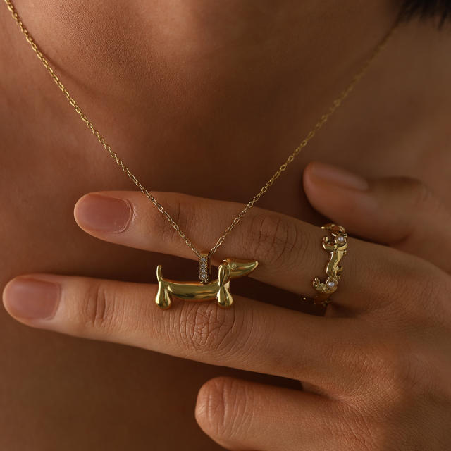 Animal Series Dachshund Pendant stainless steel necklace earrings rings set