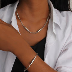 Stainless Steel Tubular Bracelet Necklace 18K Gold Bamboo Knot Stainless steel Necklace Bracelet Set
