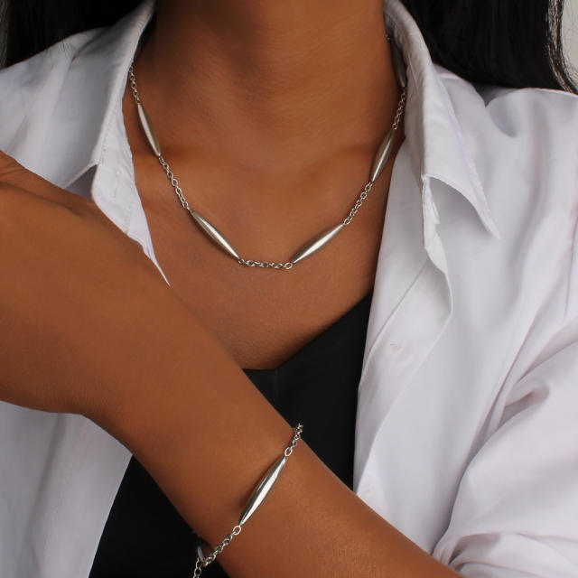 Stainless Steel Tubular Bracelet Necklace 18K Gold Bamboo Knot Stainless steel Necklace Bracelet Set