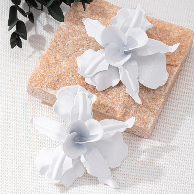 Personality color painting stereo big flower alloy earrings