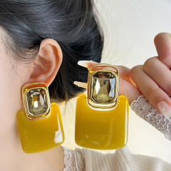 Retro smooth geometric square acrylic crystal earrings exaggerated personality long earrings