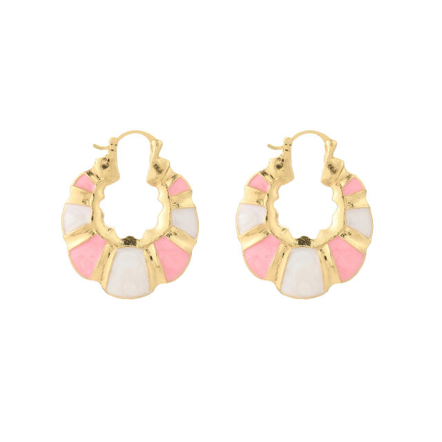 Sweet pink color series enamel flower drop shape earrings collection
