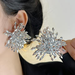 Exaggerated Big Earrings for Dinner Grey Crystal Beaded Fireworks Earrings