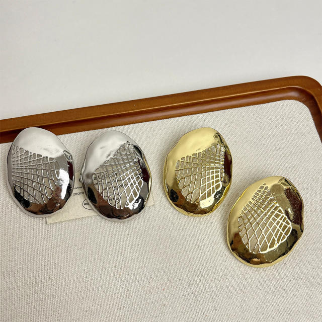 Exaggerated Personality Mesh Texture Oval Simple All-match Women's Earrings