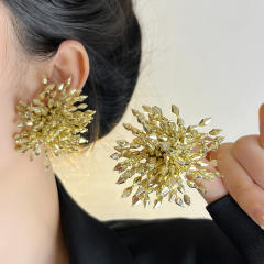 Exaggerated Big Earrings for Dinner Grey Crystal Beaded Fireworks Earrings