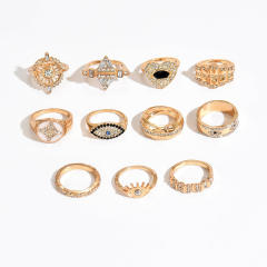 Vintage geometric rhinestone evil eye alloy stackable rings