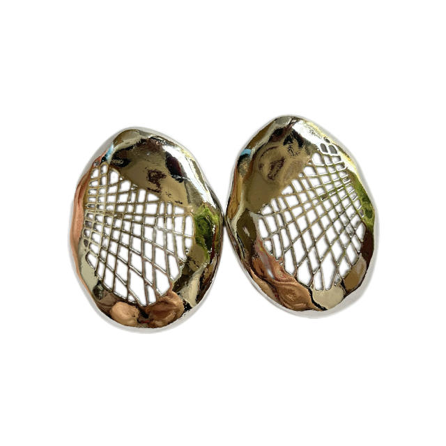 Exaggerated Personality Mesh Texture Oval Simple All-match Women's Earrings