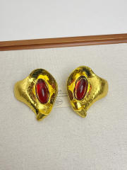 Vintage gold plated oval stone inlaid alloy earrings big earrings