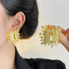 French Parisian Style Square Diamond Keyhole Earrings