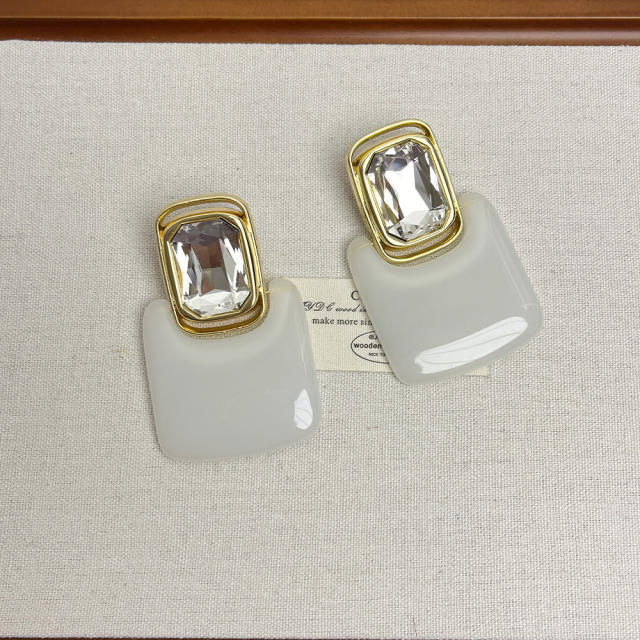 Retro smooth geometric square acrylic crystal earrings exaggerated personality long earrings