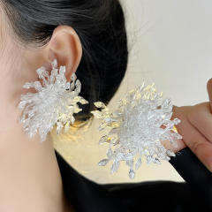 Exaggerated Big Earrings for Dinner Grey Crystal Beaded Fireworks Earrings