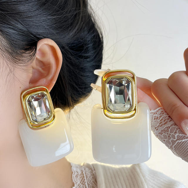 Retro smooth geometric square acrylic crystal earrings exaggerated personality long earrings