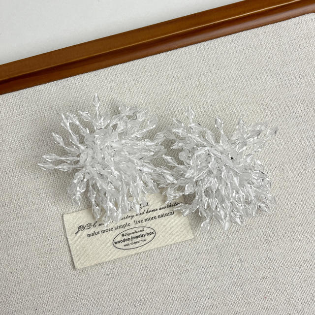 Exaggerated Big Earrings for Dinner Grey Crystal Beaded Fireworks Earrings